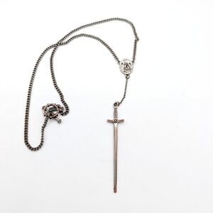 Vanessa Mooney Rosary Dagger Necklace | Silver Tone Sword Pendant